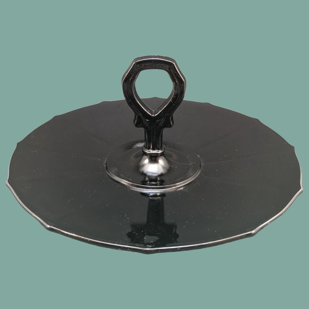 Vintage 1930s Black Depression Glass Sandwich Tray with Top Handle by Cambridge